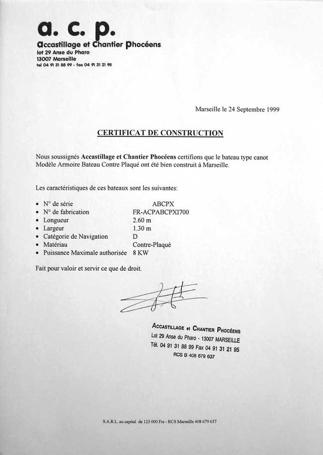 certificat construction - certificat conformité constructeur